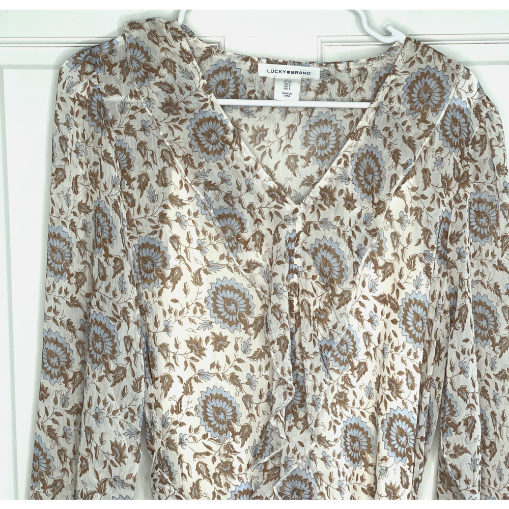 Lucky Brand Women’s Bohemian Ruffle Maxi Dress Size S Floral Cottage Peasant - Picture 4 of 16
